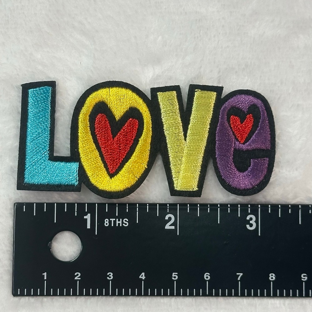 LOVE Embroidered Patch Multi New Iron On Heart Applique - Picture 2 of 4